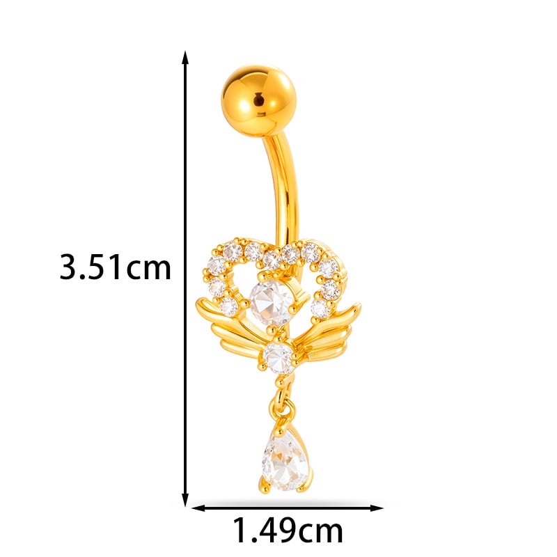 Пъпно бижу - сърцевидна форма, диамантено обработено, метал, винтидж стил, унисекс