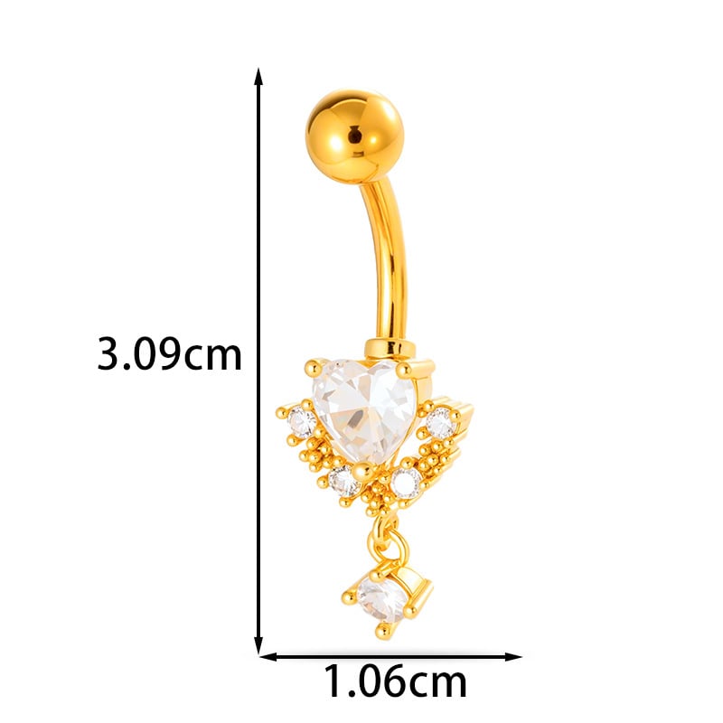 Пъпно бижу - сърцевидна форма, диамантено обработено, метал, винтидж стил, унисекс