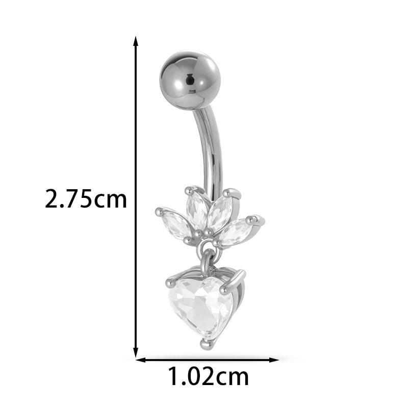 Пъпно бижу - сърцевидна форма, диамантено обработено, метал, винтидж стил, унисекс