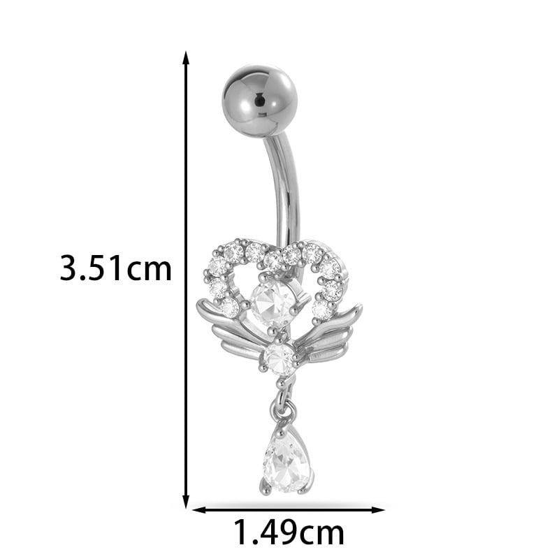 Пъпно бижу - сърцевидна форма, диамантено обработено, метал, винтидж стил, унисекс