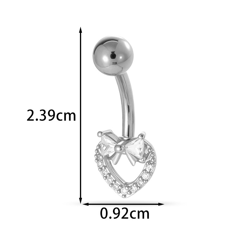 Пъпно бижу - сърцевидна форма, диамантено обработено, метал, винтидж стил, унисекс