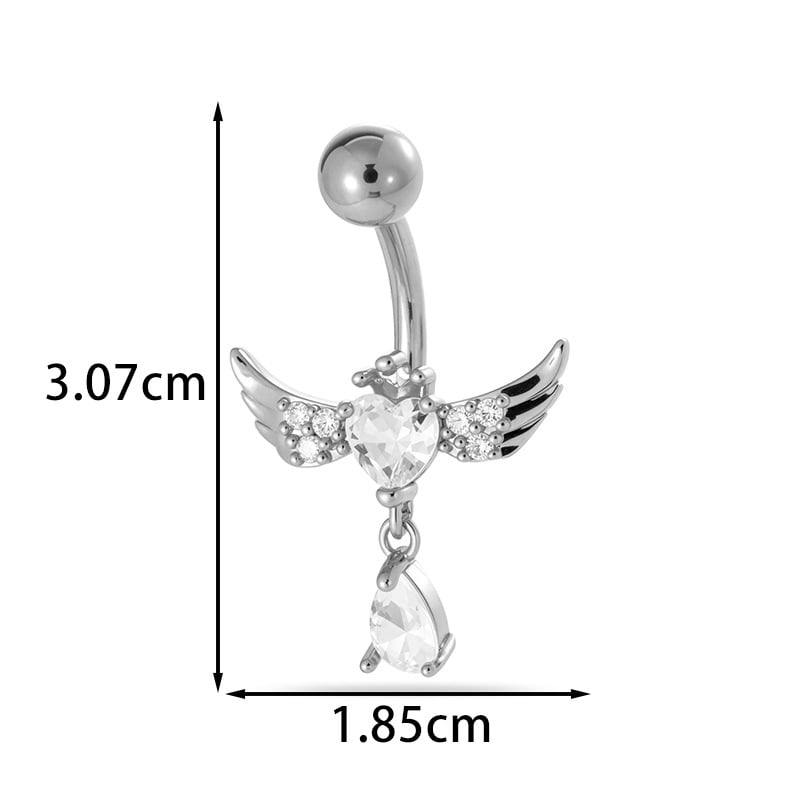 Пъпно бижу - сърцевидна форма, диамантено обработено, метал, винтидж стил, унисекс