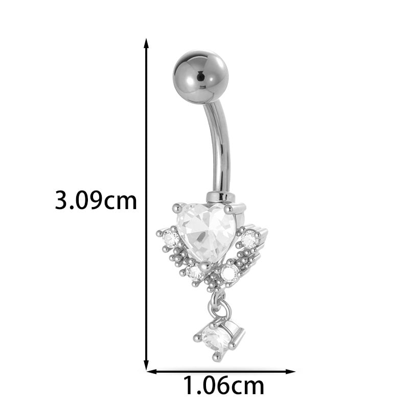 Пъпно бижу - сърцевидна форма, диамантено обработено, метал, винтидж стил, унисекс