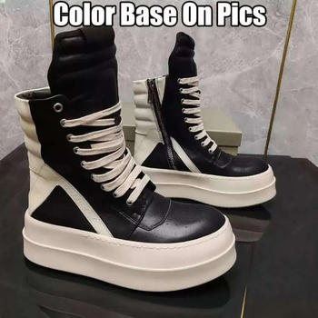 Дамски високи кецове с дебела подметка, набук кожа горна част, заострен нос, кожена подметка, нисък ток 1–3 см