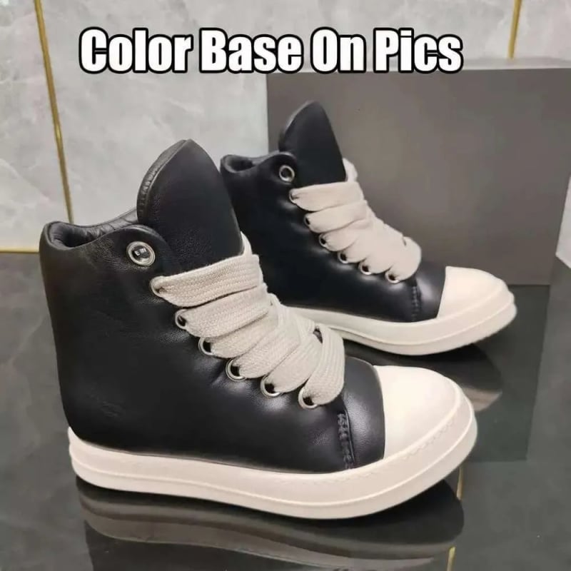 Дамски високи кецове с дебела подметка, набук кожа горна част, заострен нос, кожена подметка, нисък ток 1–3 см