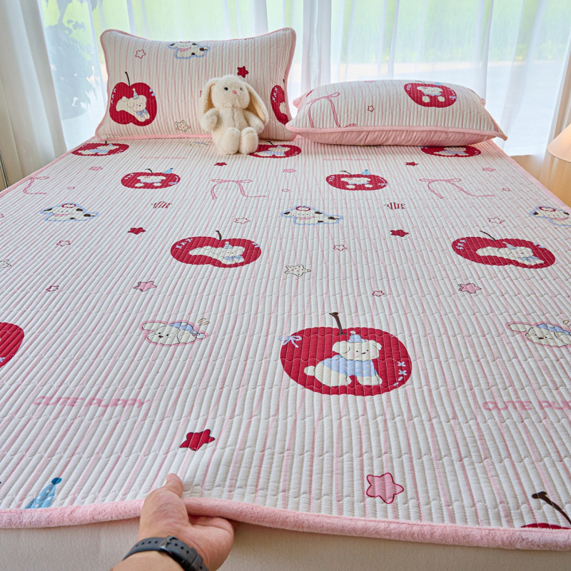 Dvostrano pamučno pokrivalo za krevet s mliječnim velurom, tatami stil, debeli quilt, trodijelni set za sve sezone
