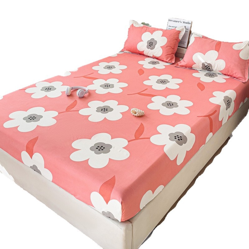 Cearșaf cu elastic, imprimeu floral, poliester, imprimare reactive și vopsire, greutate 500–800 g