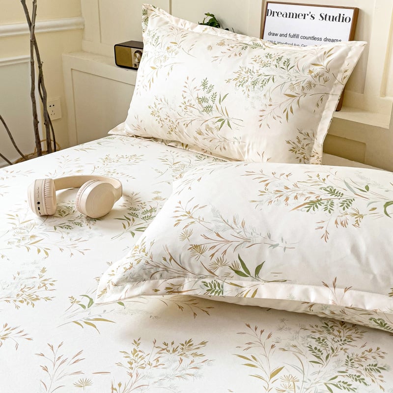 Cearșaf cu elastic, imprimeu floral, poliester, imprimare reactive și vopsire, greutate 500–800 g