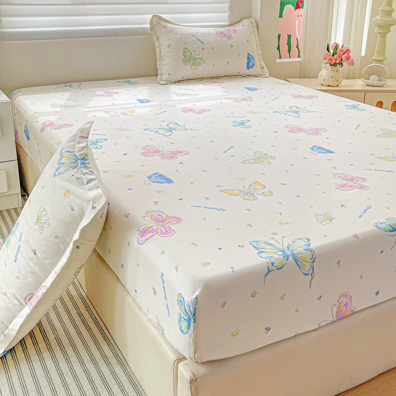 Cearșaf cu elastic, imprimeu floral, poliester, imprimare reactive și vopsire, greutate 500–800 g