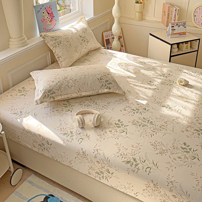 Cearșaf cu elastic, imprimeu floral, poliester, imprimare reactive și vopsire, greutate 500–800 g