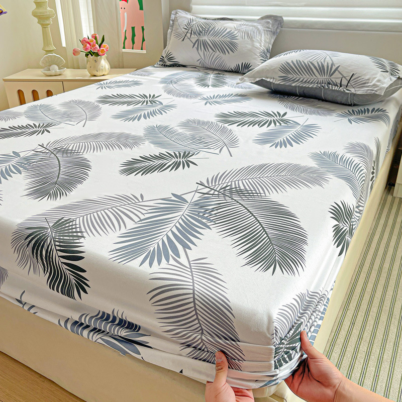 Cearșaf cu elastic, imprimeu floral, poliester, imprimare reactive și vopsire, greutate 500–800 g