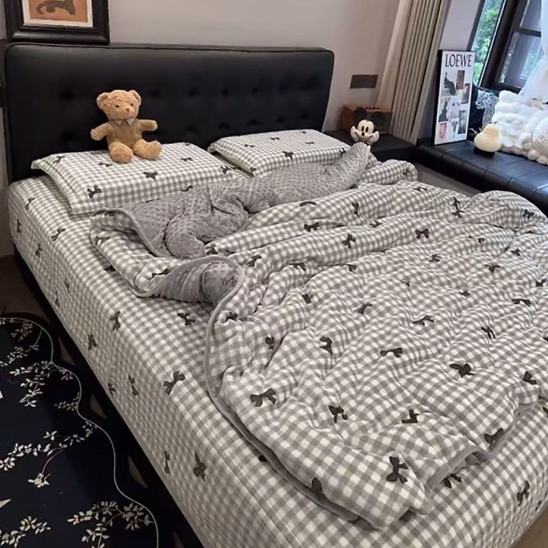 Set prekrivača za krevet s flisom, leopard uzorak, poliester, zima, četverodijelni set
