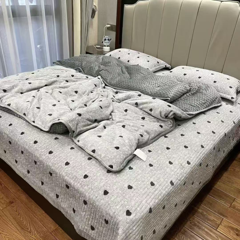 Set prekrivača za krevet s flisom, leopard uzorak, poliester, zima, četverodijelni set