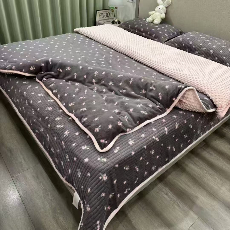 Set prekrivača za krevet s flisom, leopard uzorak, poliester, zima, četverodijelni set