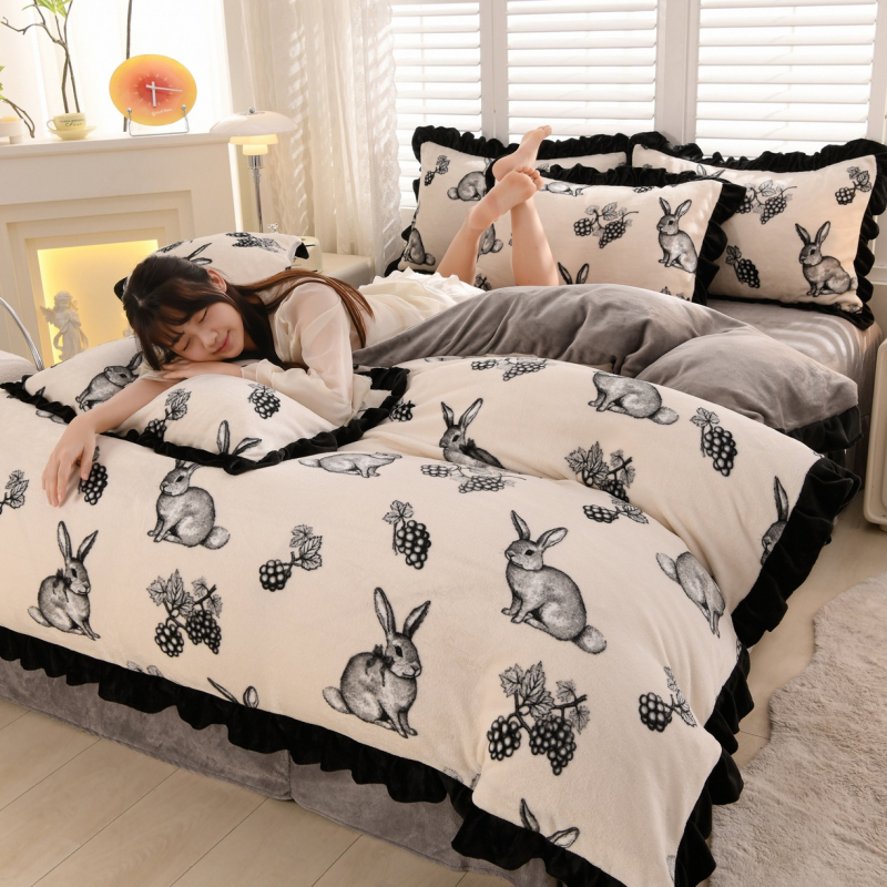 Milk Silk set posteljine s cvjetnim rubom – četiri dijela, reaktivni ispis, sve sezone