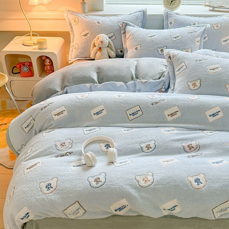 Antarctic Milk Velvet četverodijelni set posteljine, debeli i topli, dvostrano Coral Fleece navlaka za pokrivač i flanel, za studente