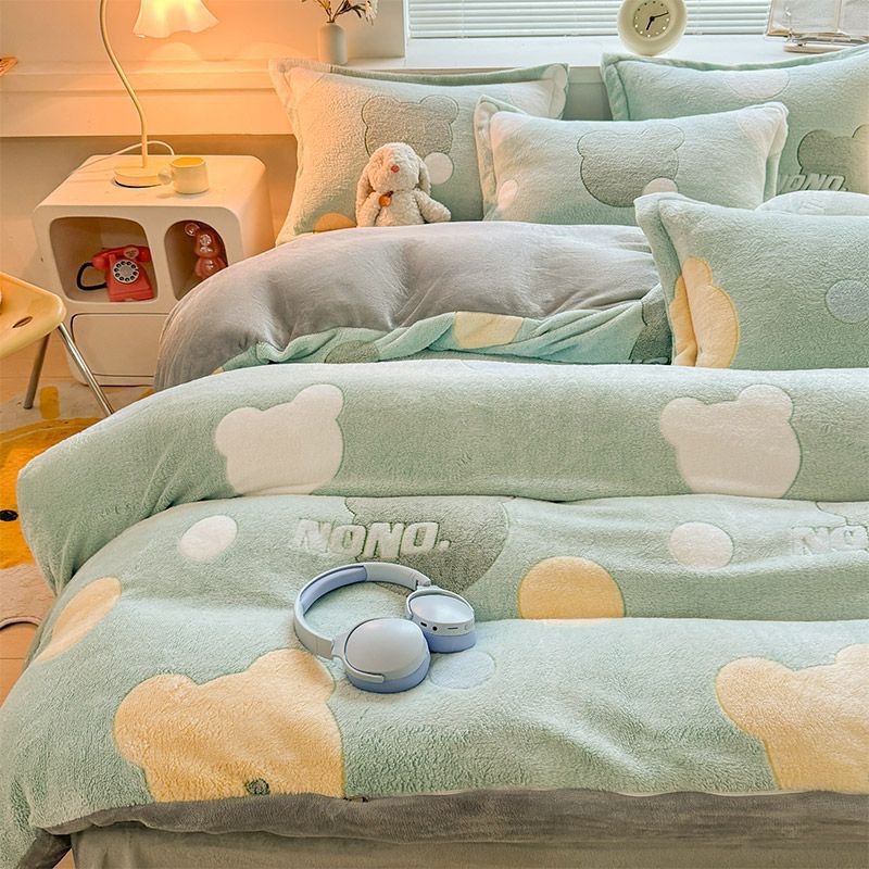 Antarctic Milk Velvet četverodijelni set posteljine, debeli i topli, dvostrano Coral Fleece navlaka za pokrivač i flanel, za studente