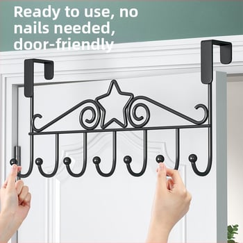 Be gręžimo durų kabykla, geležinis sienos kabykla drabužiams su kelių eilių kabliukais, apkrova 5–10 kg.