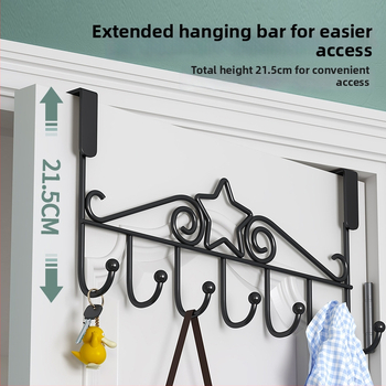 Be gręžimo durų kabykla, geležinis sienos kabykla drabužiams su kelių eilių kabliukais, apkrova 5–10 kg.