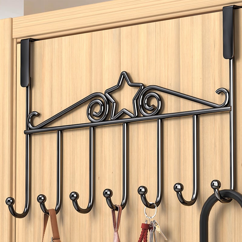 Be gręžimo durų kabykla, geležinis sienos kabykla drabužiams su kelių eilių kabliukais, apkrova 5–10 kg.