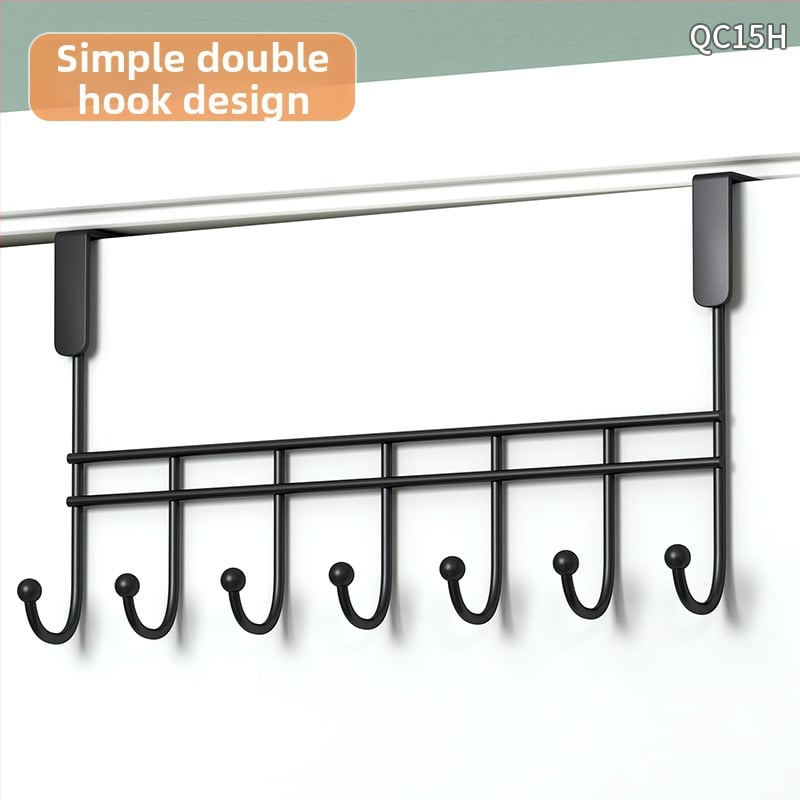 Be gręžimo durų kabykla, geležinis sienos kabykla drabužiams su kelių eilių kabliukais, apkrova 5–10 kg.