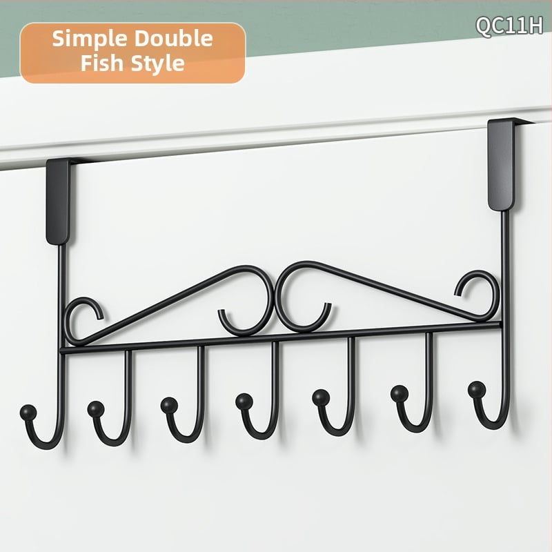 Be gręžimo durų kabykla, geležinis sienos kabykla drabužiams su kelių eilių kabliukais, apkrova 5–10 kg.