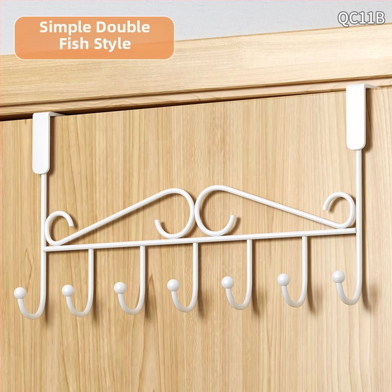 Be gręžimo durų kabykla, geležinis sienos kabykla drabužiams su kelių eilių kabliukais, apkrova 5–10 kg.