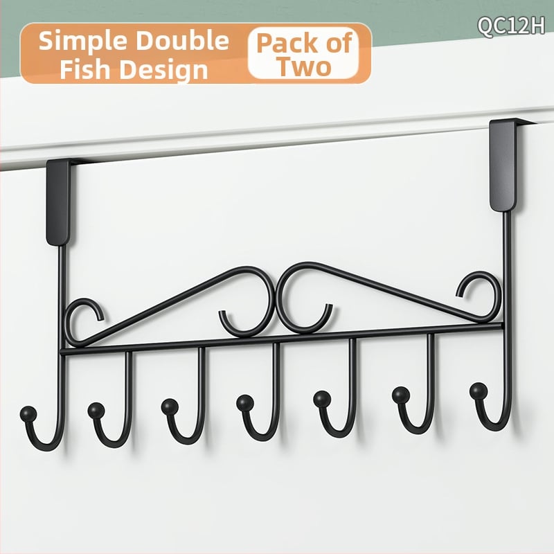 Be gręžimo durų kabykla, geležinis sienos kabykla drabužiams su kelių eilių kabliukais, apkrova 5–10 kg.