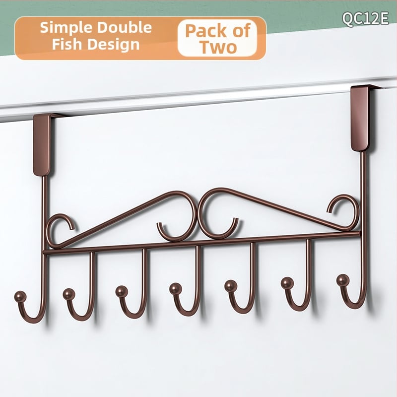 Be gręžimo durų kabykla, geležinis sienos kabykla drabužiams su kelių eilių kabliukais, apkrova 5–10 kg.