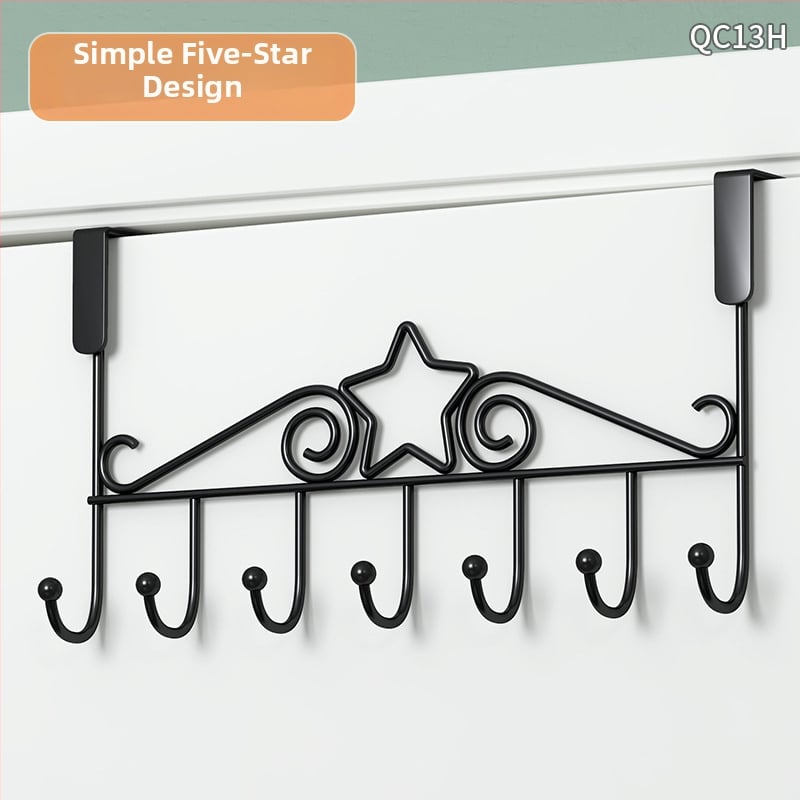 Be gręžimo durų kabykla, geležinis sienos kabykla drabužiams su kelių eilių kabliukais, apkrova 5–10 kg.