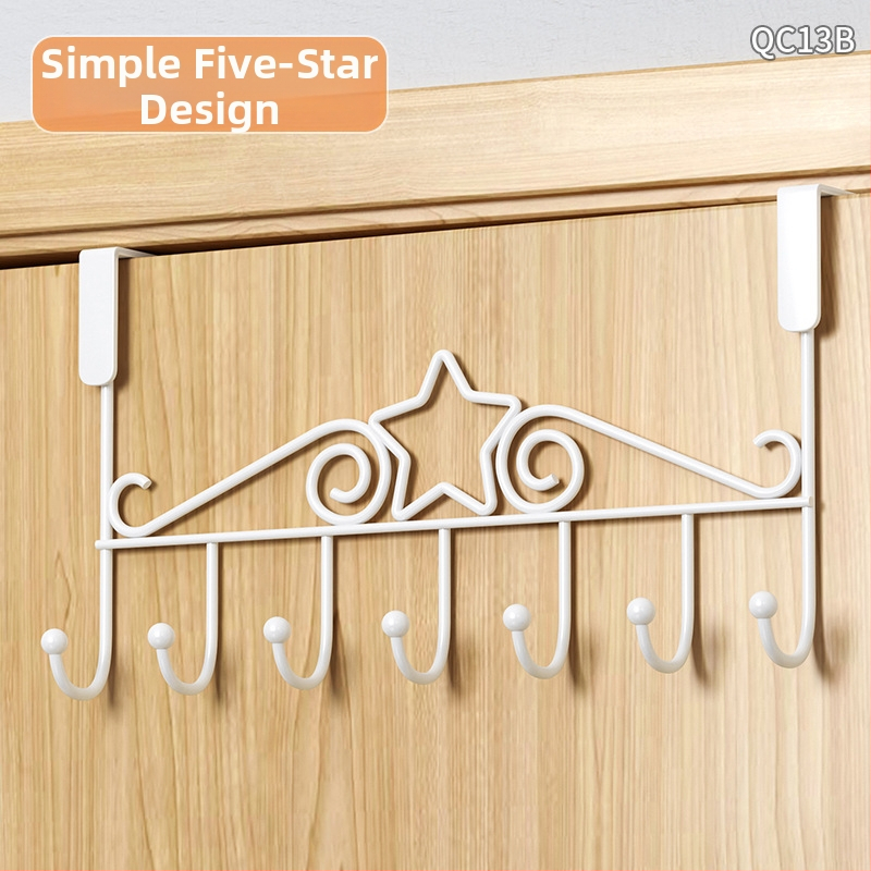 Be gręžimo durų kabykla, geležinis sienos kabykla drabužiams su kelių eilių kabliukais, apkrova 5–10 kg.