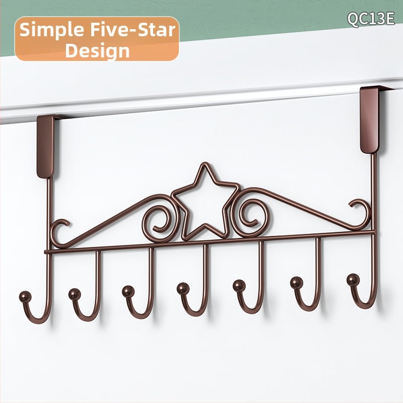 Be gręžimo durų kabykla, geležinis sienos kabykla drabužiams su kelių eilių kabliukais, apkrova 5–10 kg.