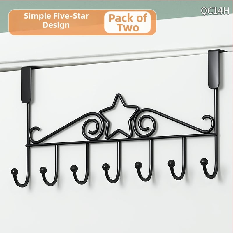 Be gręžimo durų kabykla, geležinis sienos kabykla drabužiams su kelių eilių kabliukais, apkrova 5–10 kg.