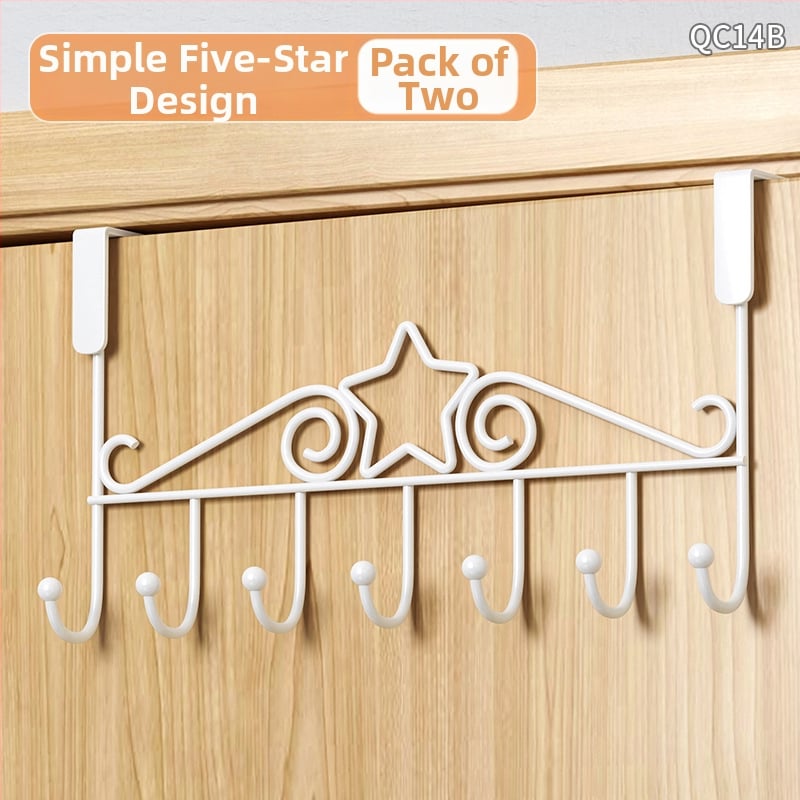 Be gręžimo durų kabykla, geležinis sienos kabykla drabužiams su kelių eilių kabliukais, apkrova 5–10 kg.