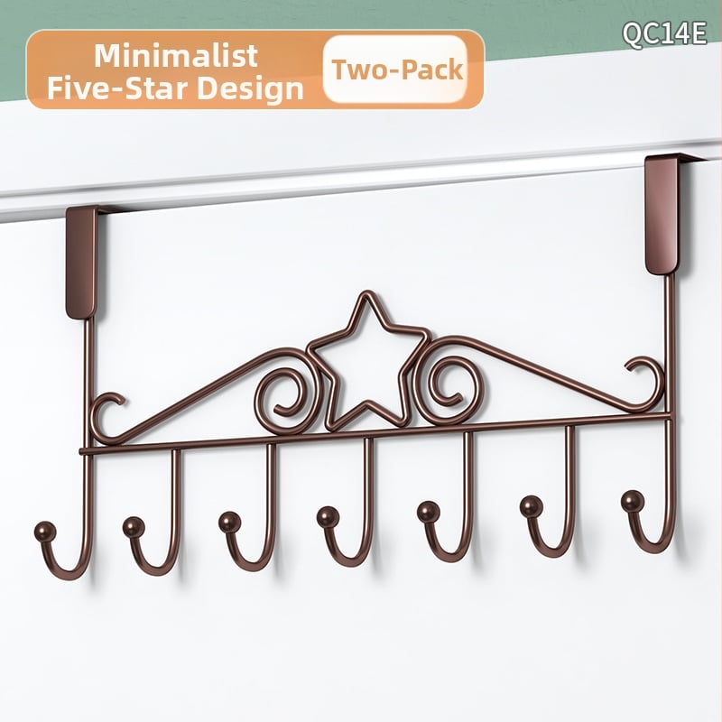 Be gręžimo durų kabykla, geležinis sienos kabykla drabužiams su kelių eilių kabliukais, apkrova 5–10 kg.