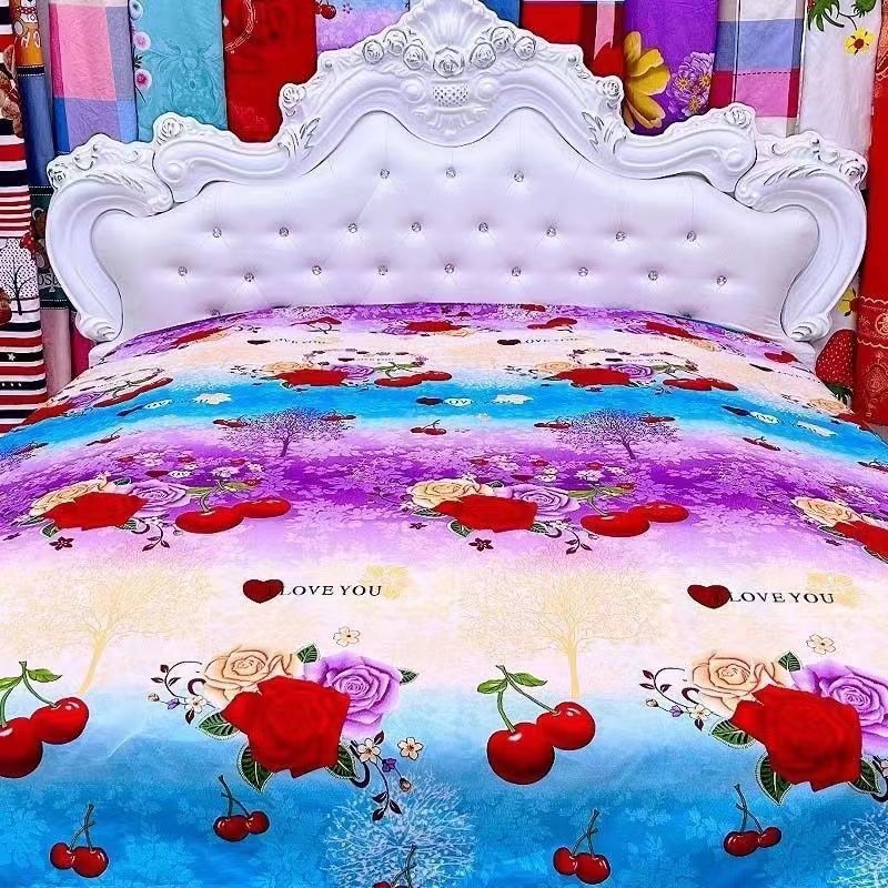 Četverodijelni set posteljine – poliester, tie-dye otisak, twill tkanina, prugasti/cvjetni uzorak