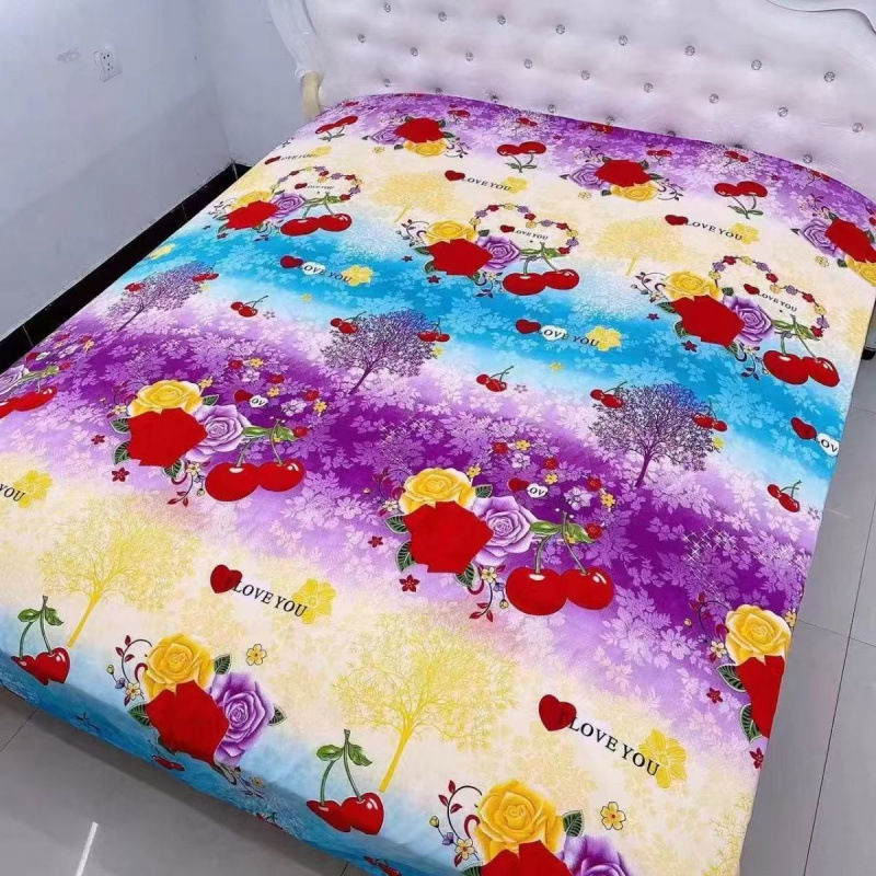 Četverodijelni set posteljine – poliester, tie-dye otisak, twill tkanina, prugasti/cvjetni uzorak