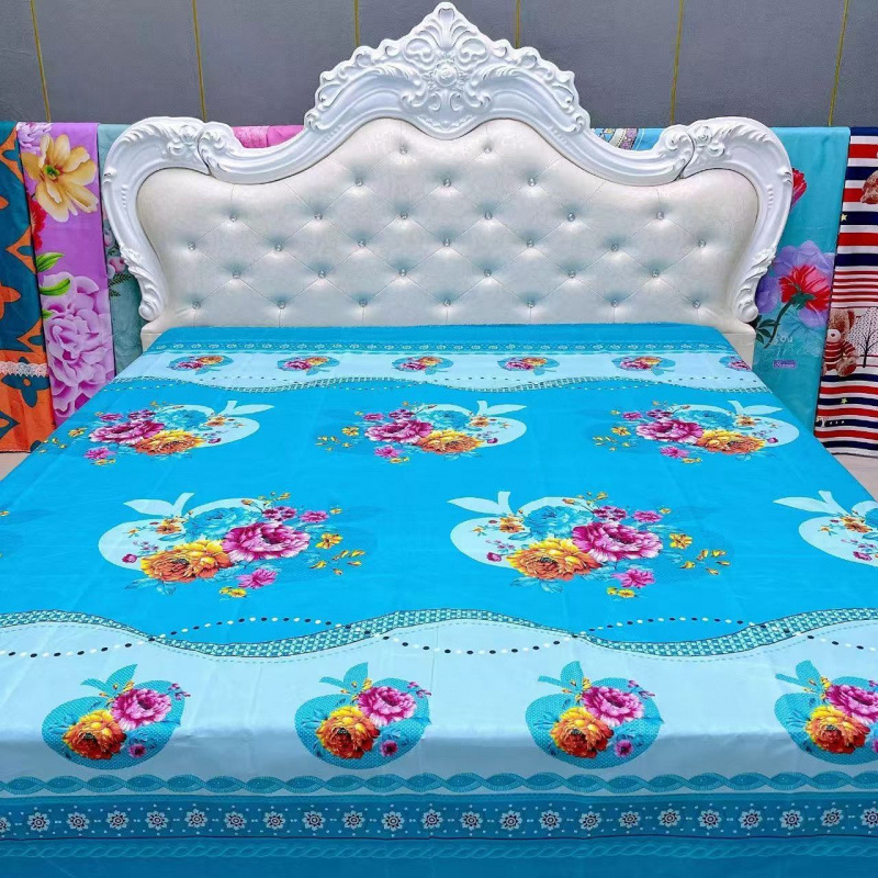 Četverodijelni set posteljine – poliester, tie-dye otisak, twill tkanina, prugasti/cvjetni uzorak
