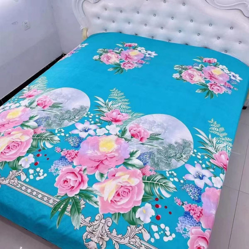 Četverodijelni set posteljine – poliester, tie-dye otisak, twill tkanina, prugasti/cvjetni uzorak