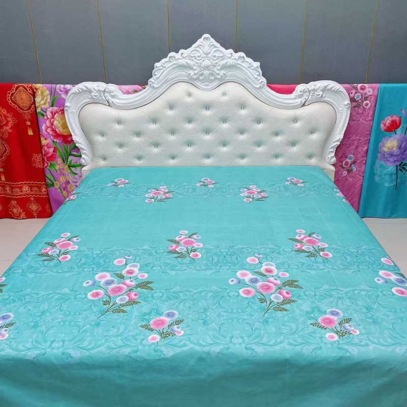 Četverodijelni set posteljine – poliester, tie-dye otisak, twill tkanina, prugasti/cvjetni uzorak