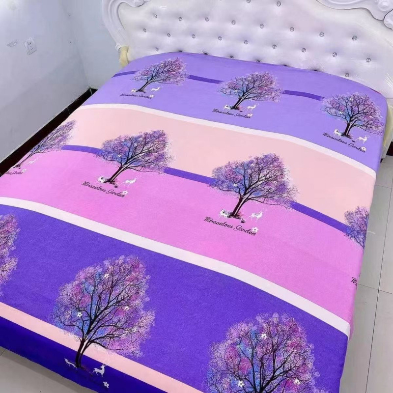 Četverodijelni set posteljine – poliester, tie-dye otisak, twill tkanina, prugasti/cvjetni uzorak