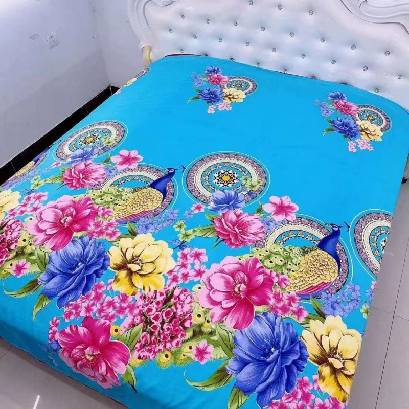 Četverodijelni set posteljine – poliester, tie-dye otisak, twill tkanina, prugasti/cvjetni uzorak