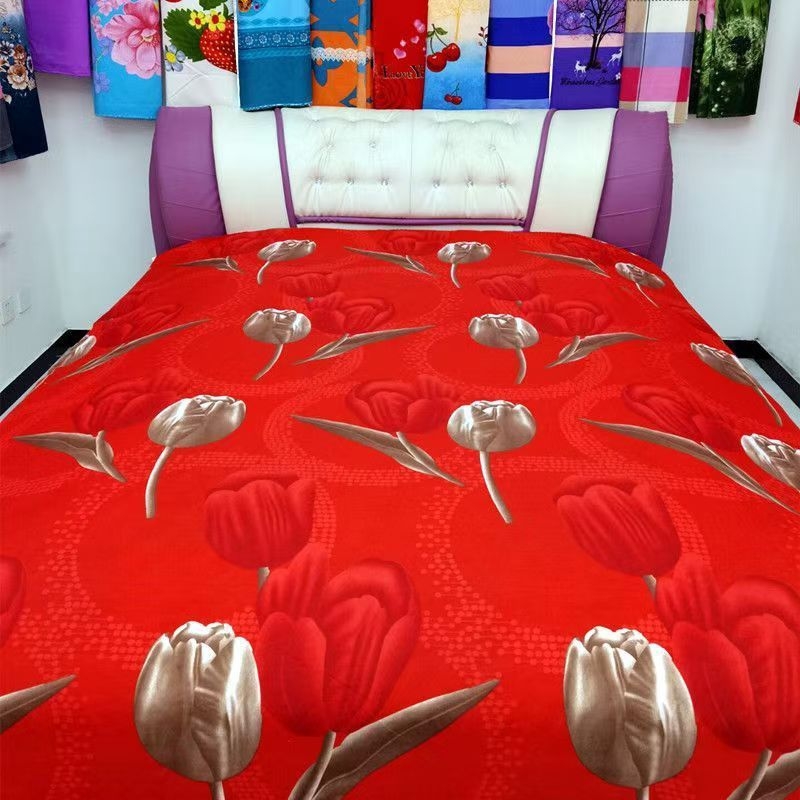 Četverodijelni set posteljine – poliester, tie-dye otisak, twill tkanina, prugasti/cvjetni uzorak