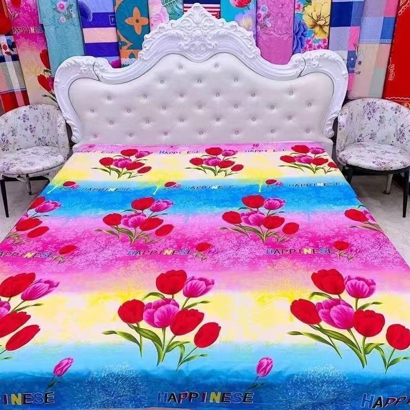 Četverodijelni set posteljine – poliester, tie-dye otisak, twill tkanina, prugasti/cvjetni uzorak