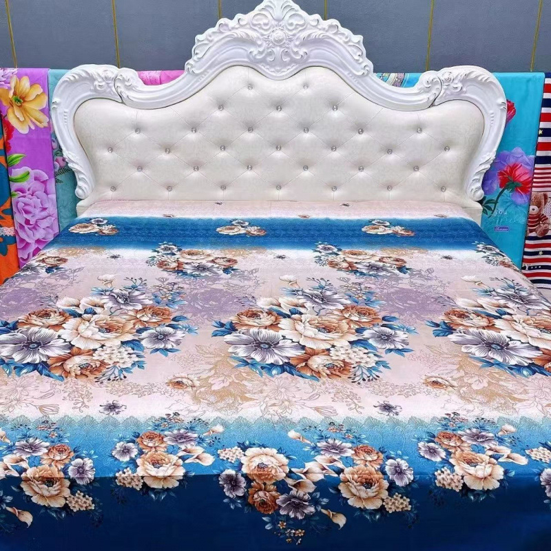 Četverodijelni set posteljine – poliester, tie-dye otisak, twill tkanina, prugasti/cvjetni uzorak