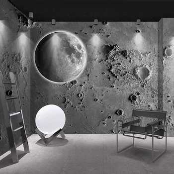 Тапет 3D релеф на лунната повърхност - индустриален стил със звездно небе, устойчив на петна, химическо влакно, 3-слойна основа