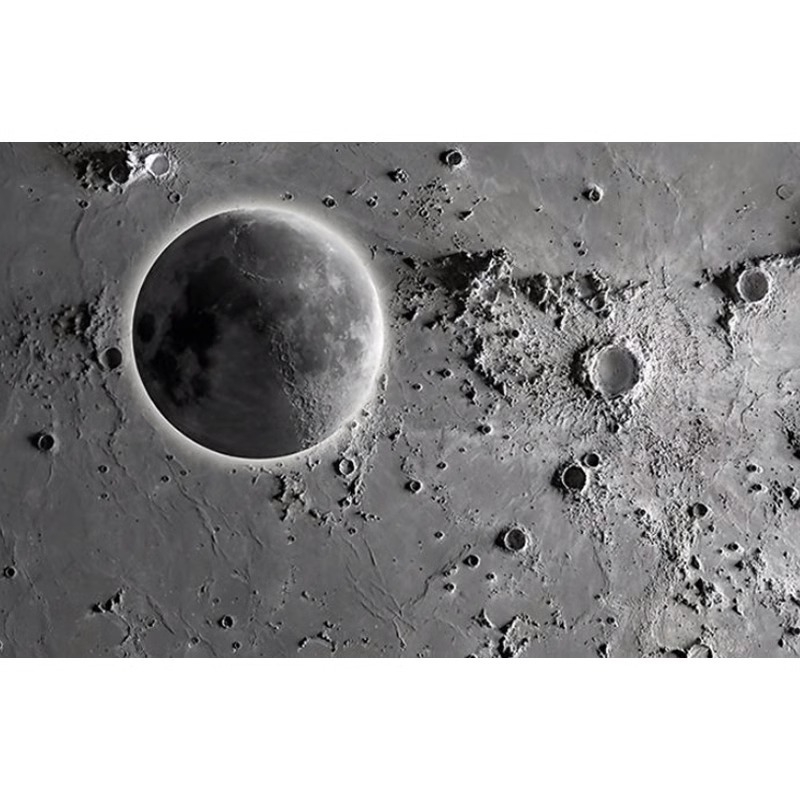 Тапет 3D релеф на лунната повърхност - индустриален стил със звездно небе, устойчив на петна, химическо влакно, 3-слойна основа