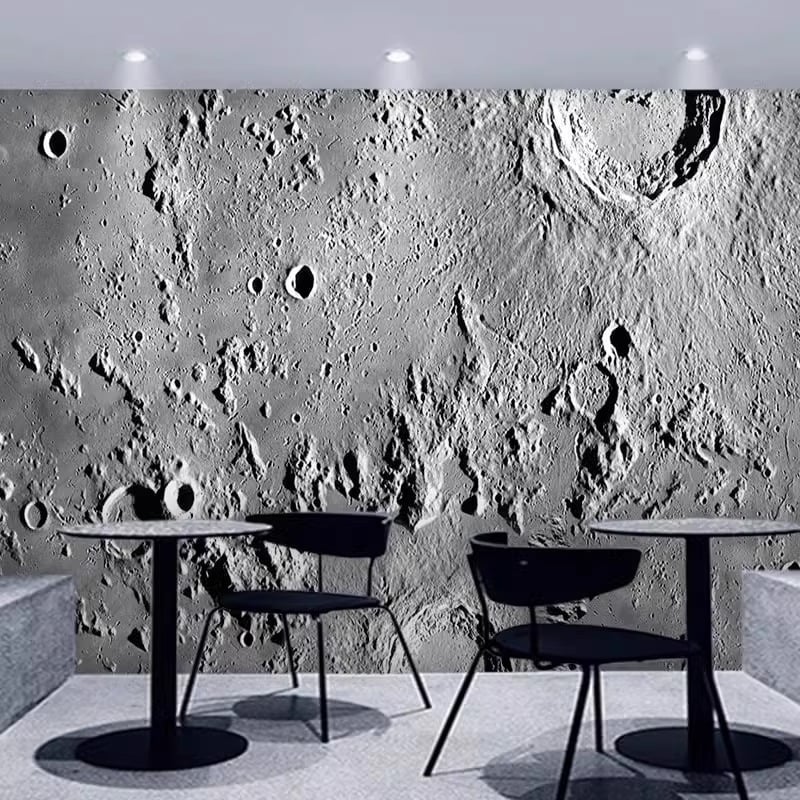 Тапет 3D релеф на лунната повърхност - индустриален стил със звездно небе, устойчив на петна, химическо влакно, 3-слойна основа