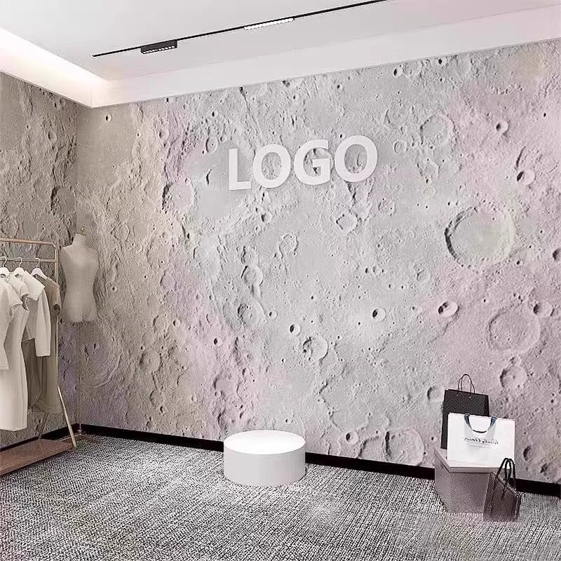 Тапет 3D релеф на лунната повърхност - индустриален стил със звездно небе, устойчив на петна, химическо влакно, 3-слойна основа