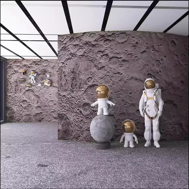 Тапет 3D релеф на лунната повърхност - индустриален стил със звездно небе, устойчив на петна, химическо влакно, 3-слойна основа